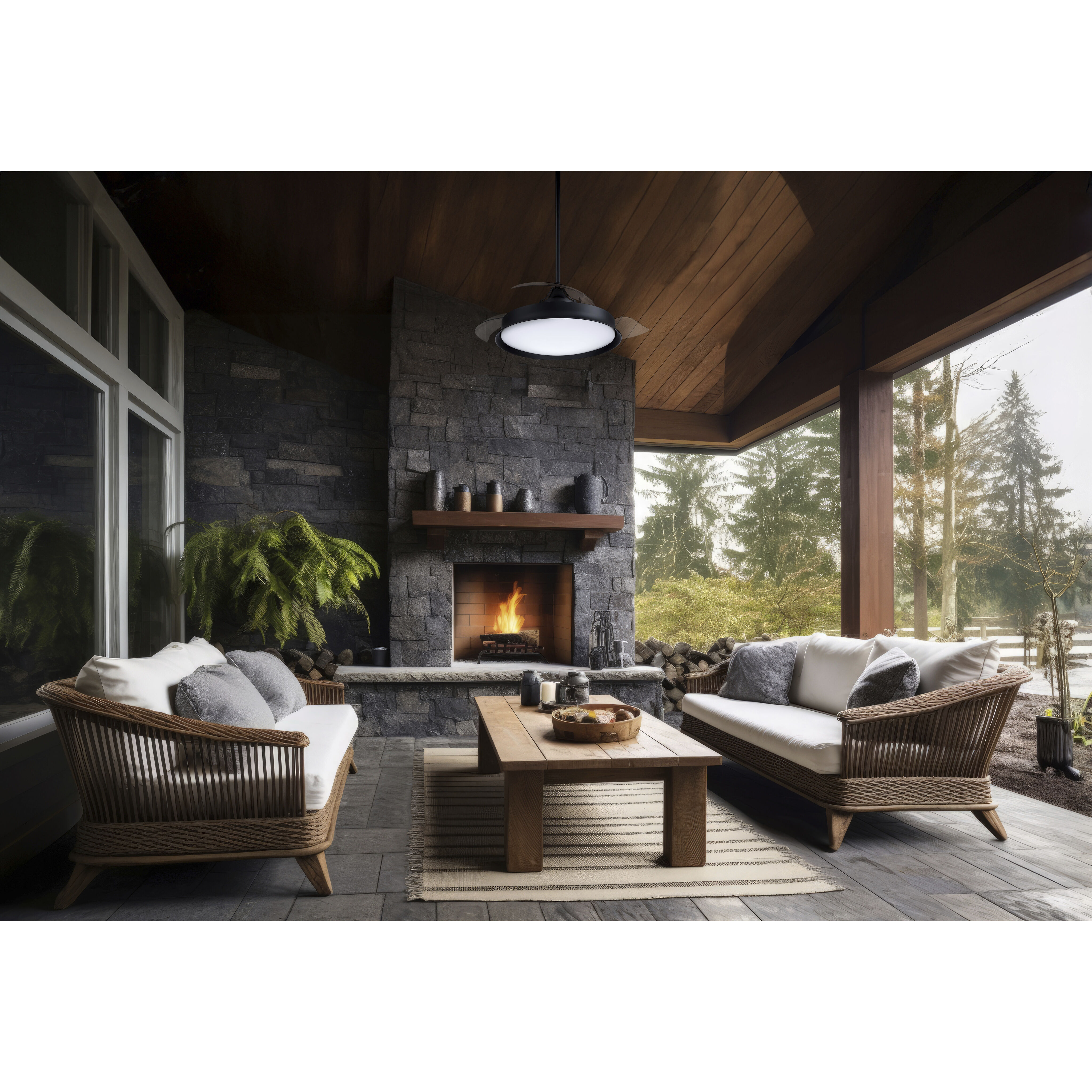 Union 42 inch Flat Black with Clear Acrylic Blades Fan, Hidden Blades